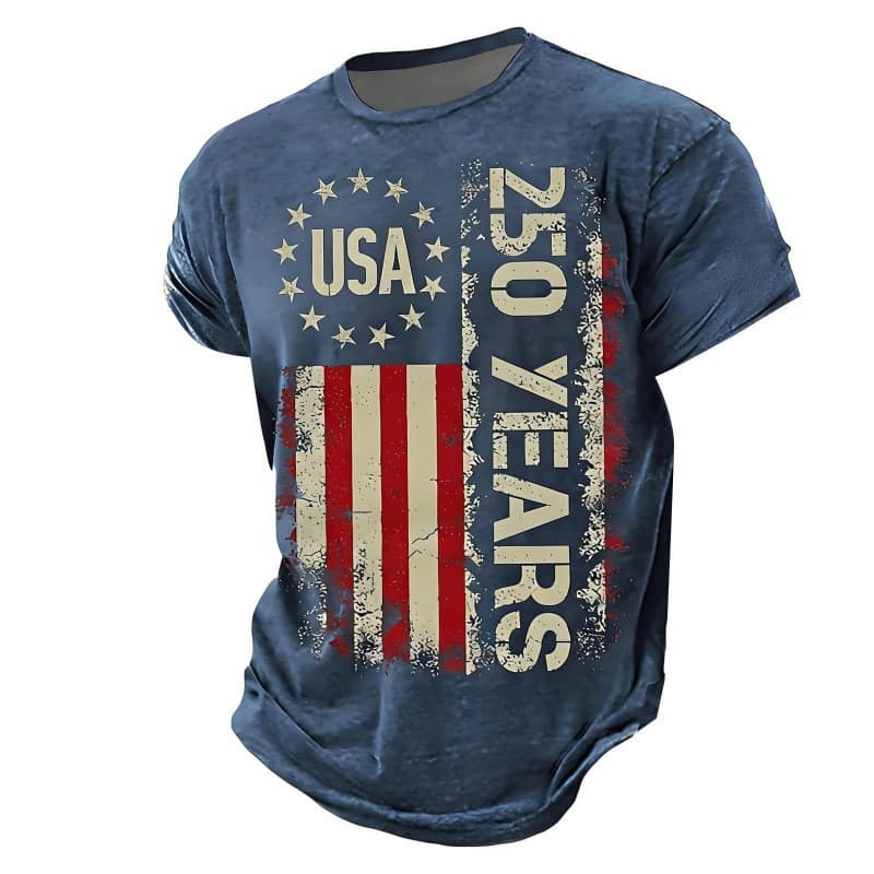 2026 Camiseta masculina moderna americana Jianguo 250o aniversário
