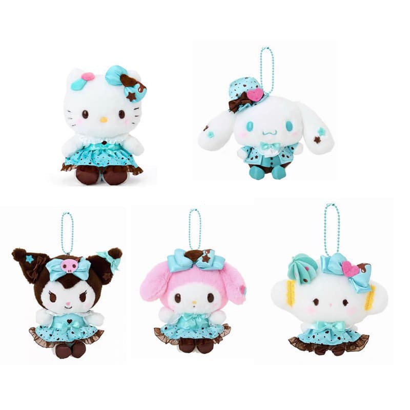 Sanrio Hortelã Cor Série Plushie Brinquedo Bonito Kuromi Cinnamoroll Olá Kitty Chaveiro De Pelúcia Saco Pingente Boneca