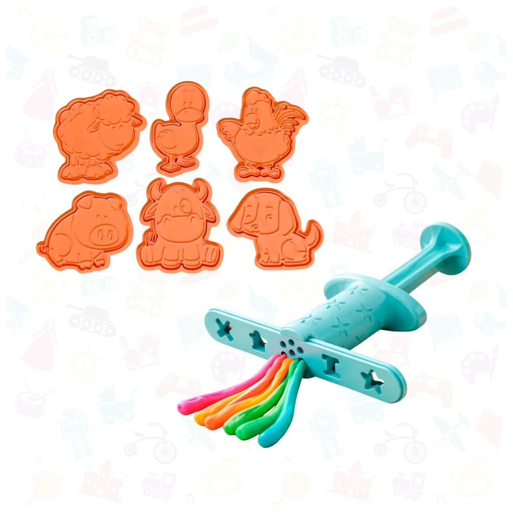 Kit Brinquedo Extrusora de Massinha e Cortador e Marcador