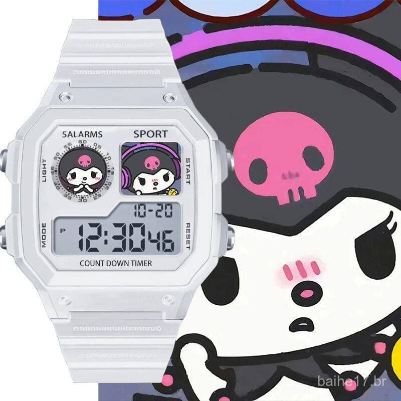 Relógio eletrônico fofo da Kuromi, popular em desenhos animados, com função de temporizador e alarme, presente para meni
