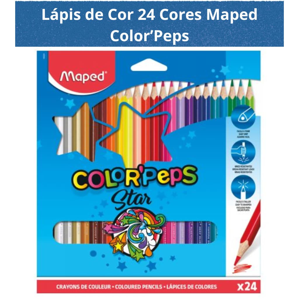 Lápis de Cor 24 Cores Maped Color'Peps Macio Alta Pigmentação Cores Vivas