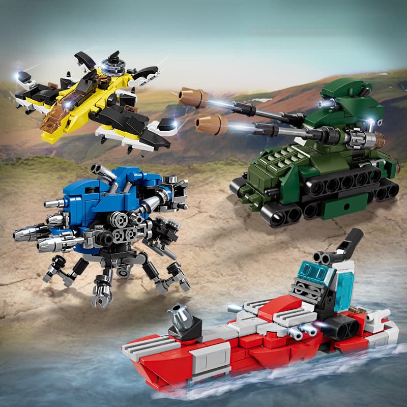Blocos de Construção Militares 16 em 1, Modelo de Tanque Bombardeiro, Brinquedo Educativo de Montagem para Crianças