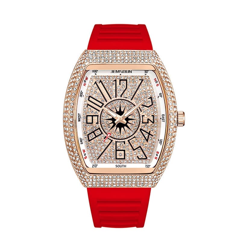 Novo relógio masculino com diamantes, relógio de pulso em formato de barril, relógio masculino vintage de moda, relógio