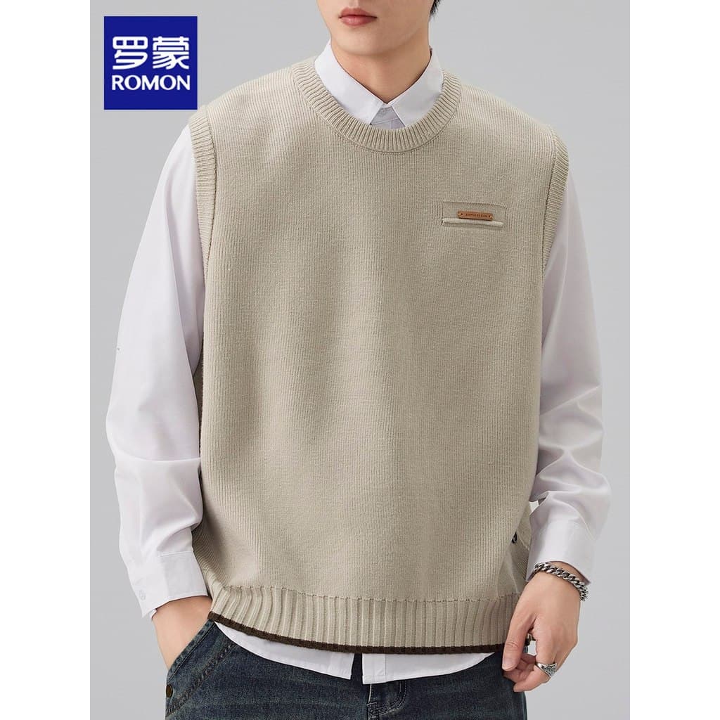Romon camisola colete masculino primavera novo estilo Casual sem mangas colete na moda cor sólida camisola de malha cole