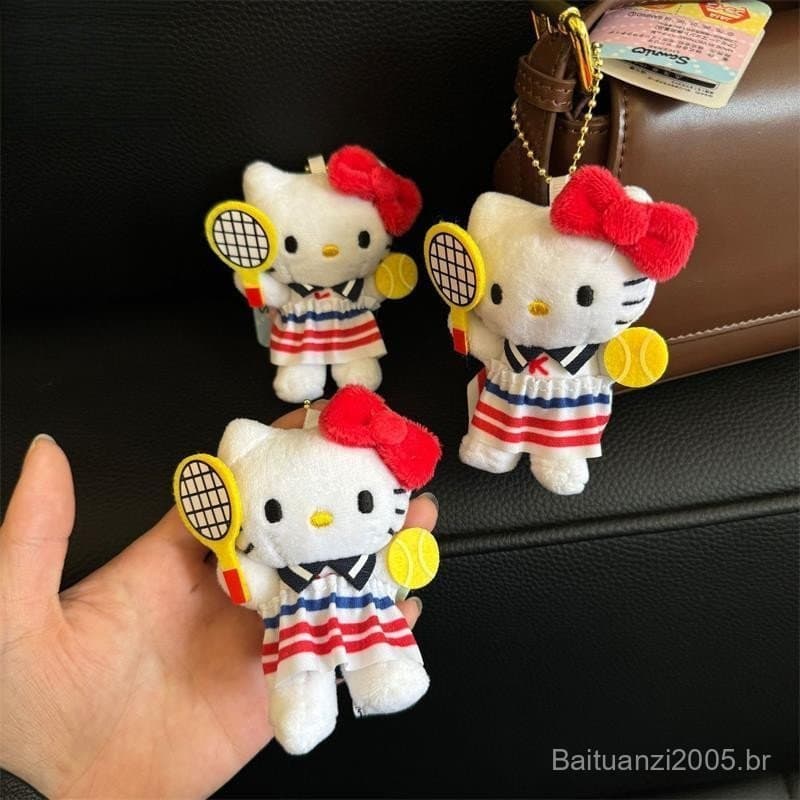 Jun Bonito Sanrio Anime Tennis Hello Kitty Brinquedo de Pelúcia Chaveiro Pingente Fofo Gato KT para Bolsa CP4C