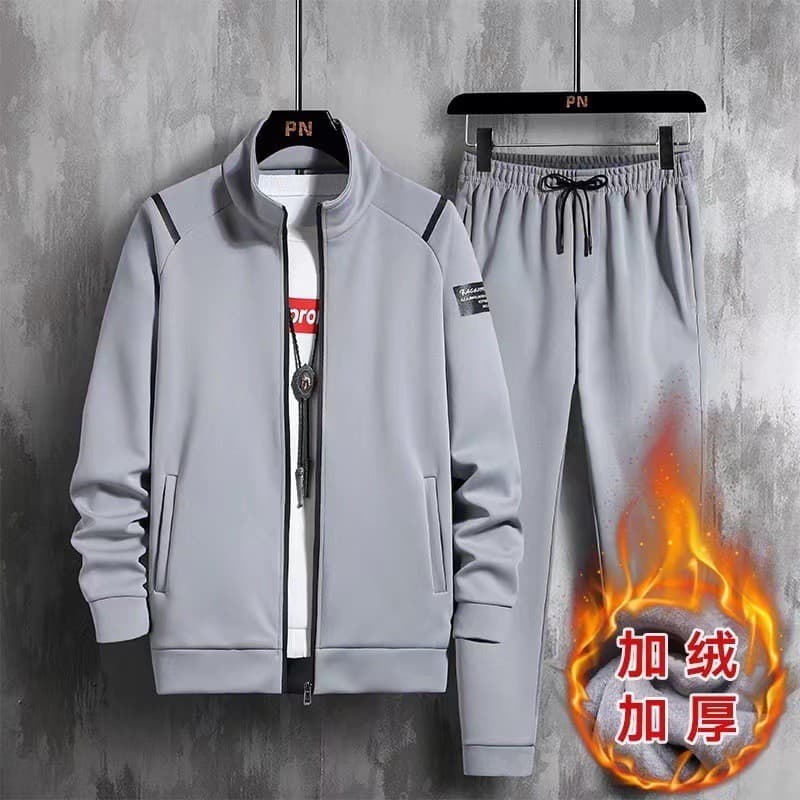 Tamanho grande masculino gola alta Cardigan conjunto esportes Casual terno conjunto de duas peças correndo conjunto de m