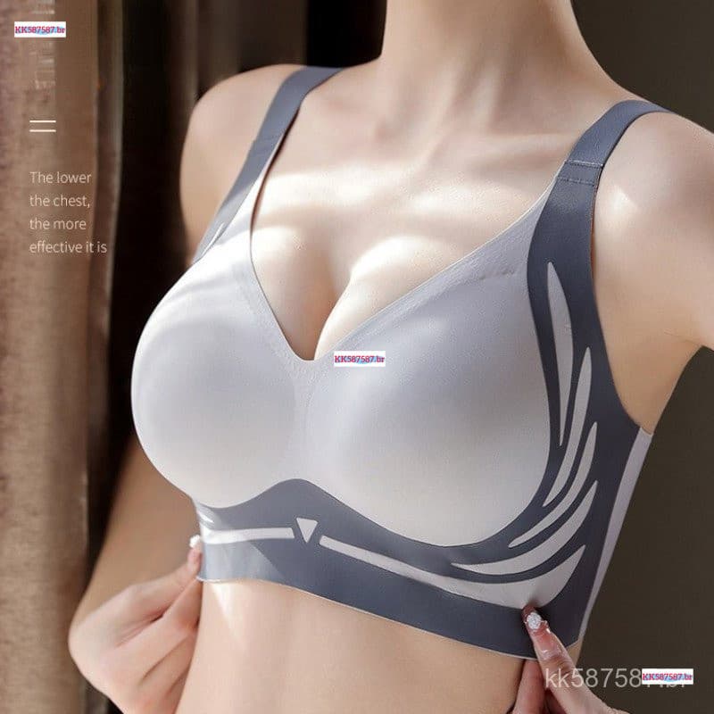 Sutiã feminino sem costura com bojo fixo, efeito push-up e de elevação, anti-flacidez, estilo fino, com aro, elevação co