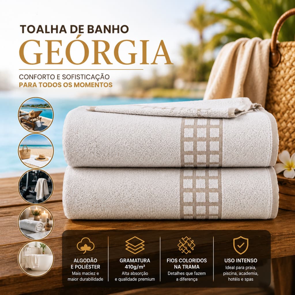 Kit 2 Toalhas de Banho Georgia Algodão Hotelaria Macia Alta Absorção Premium