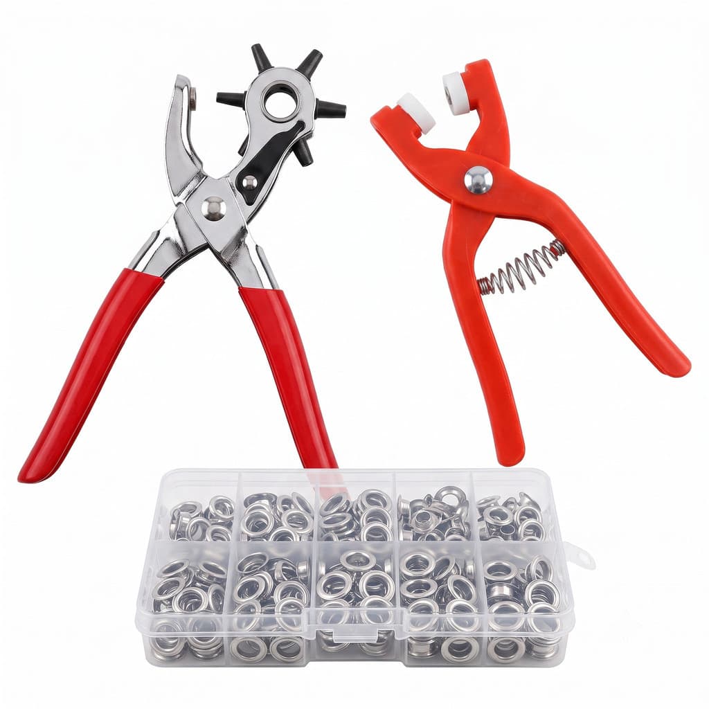 Kit Alicate Furador E Vazador Multi Furos Aplicador Botão Tic Tac Cinto Couro Artesanato Completo