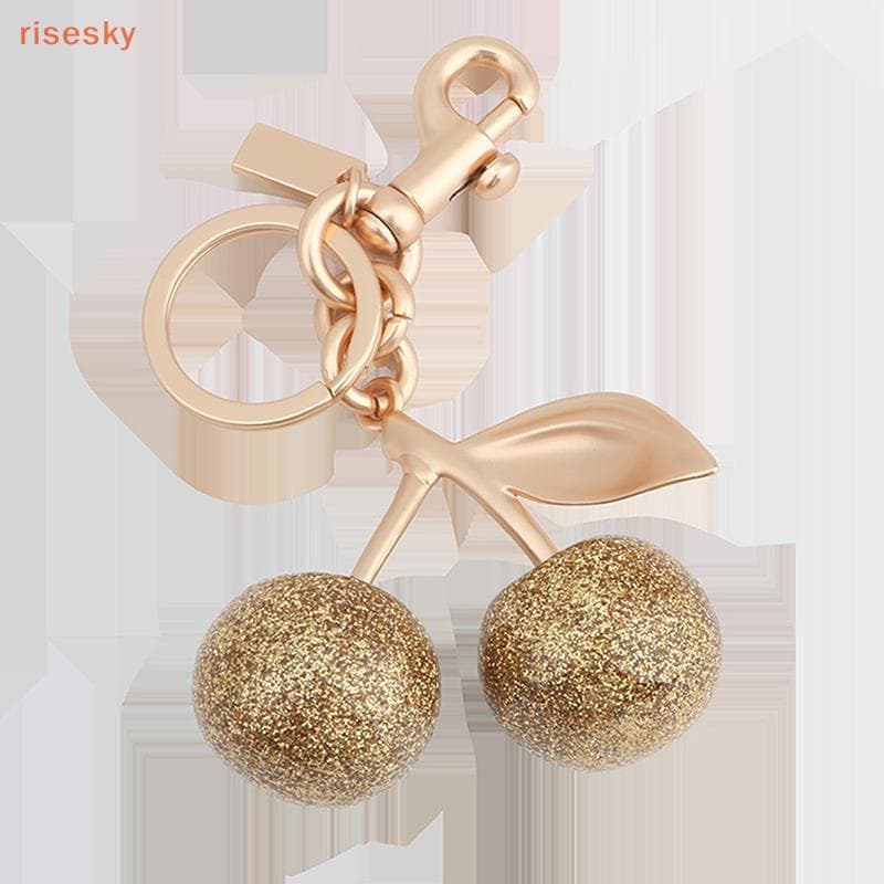 Pingente de cereja em resina brilhante, adequado para bolsas, pingente de chaveiro dourado, acessório de Natal HAAH