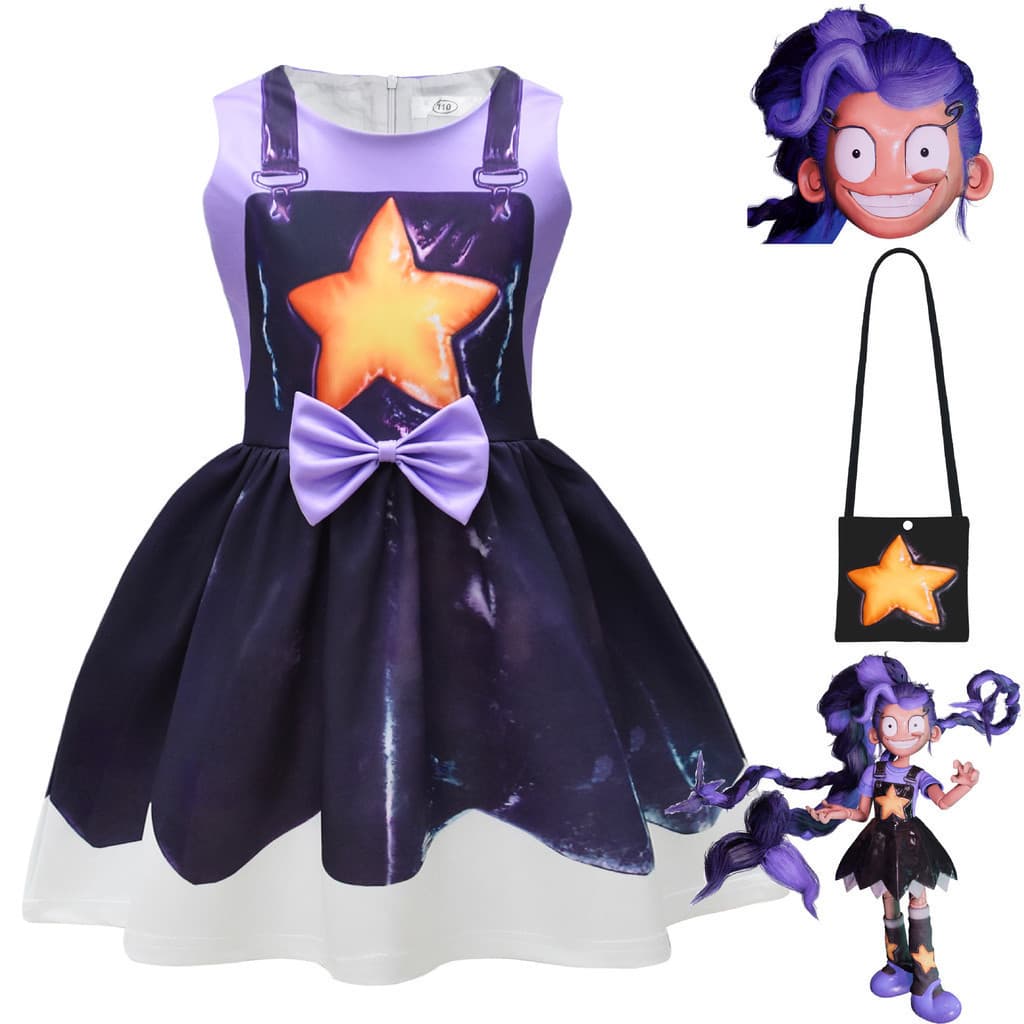 Vestido de Cosplay SY1U Poppy Playtime Lily Lovebraids para Crianças, Fantasia de Festa de Halloween com Bolsa Decorativ