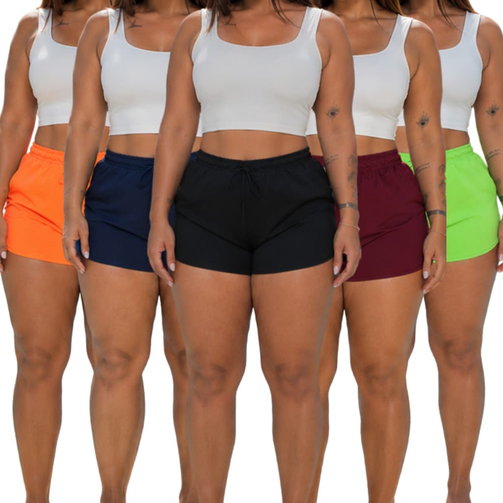 Kit 4 Shorts Feminino Academia Tactel P a Plus Size Moda Praia Tecido Leve Shortinho Caminhada
