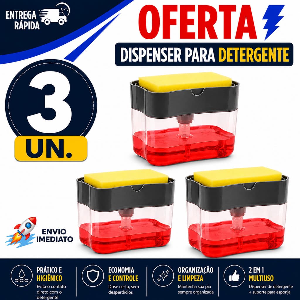 DISPENSER DETERGENTE COM ESPONJA PARA PIA COZINHA ORGANIZADOR LAVA LOUÇAS