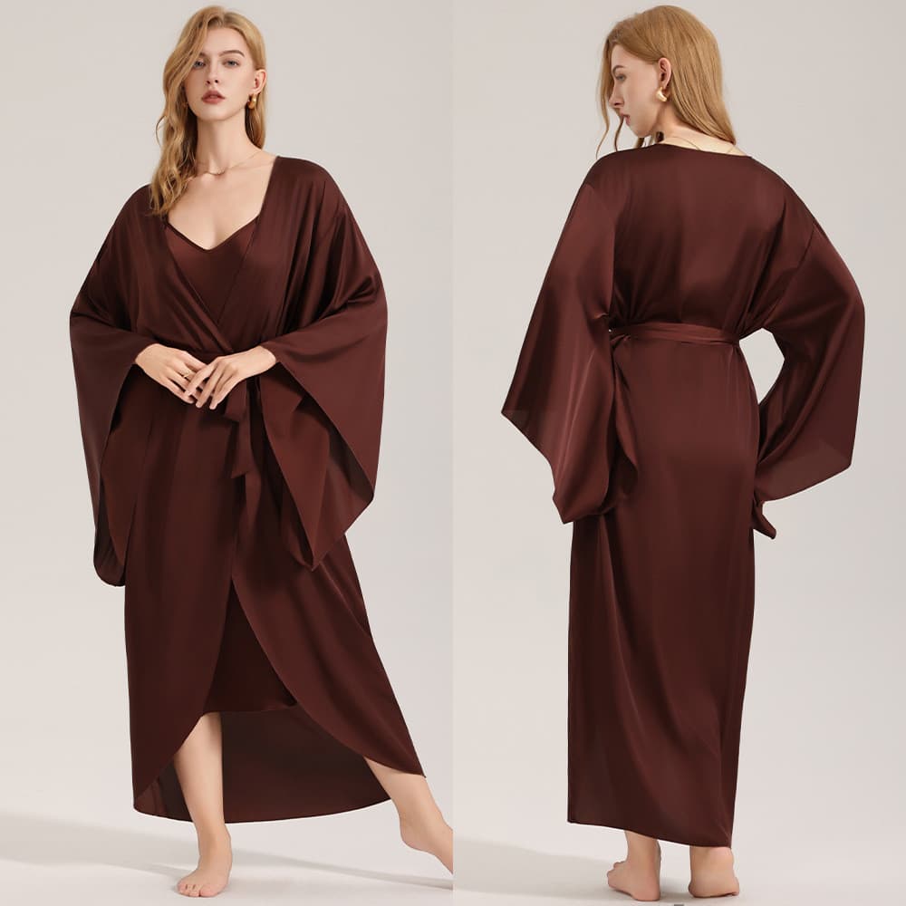 Novo estilo cetim Chiffon simples estilingue Robe terno feminino primavera verão pijamas Loungewear