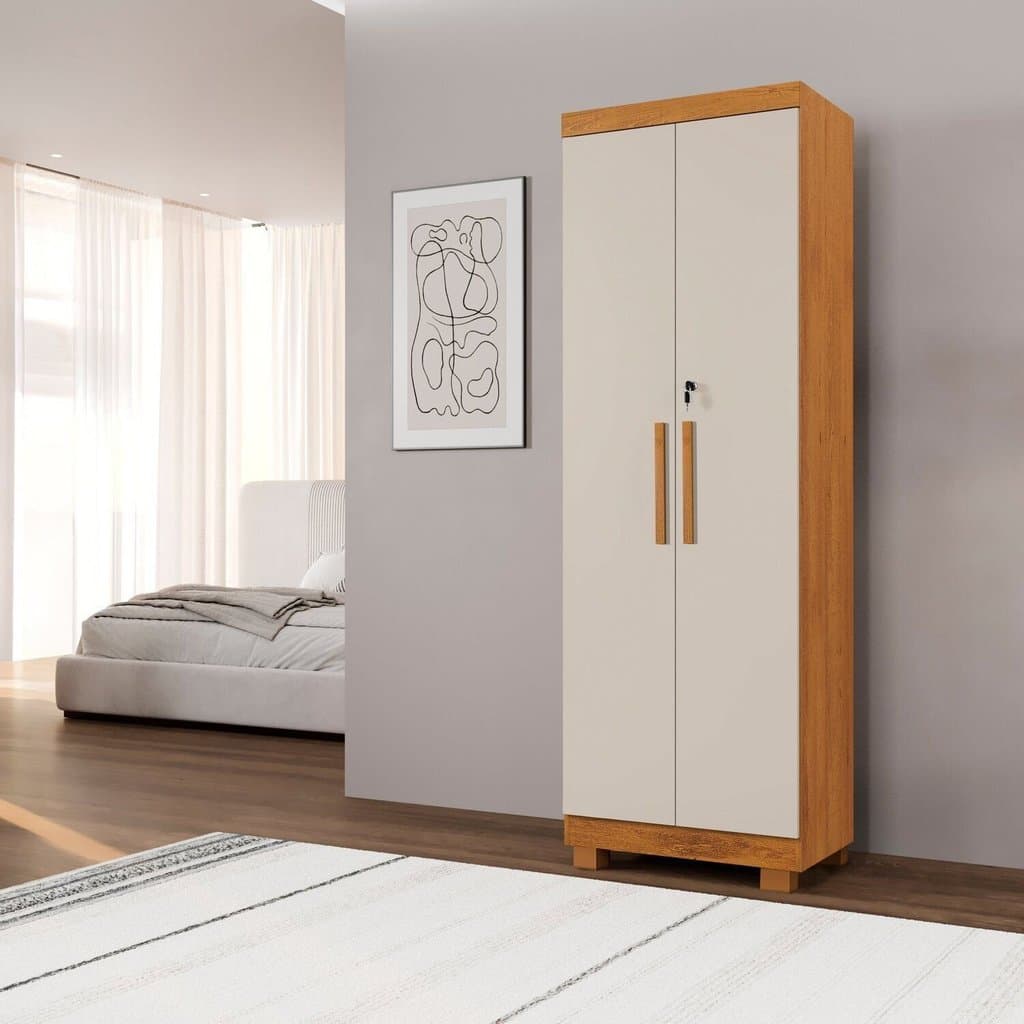 Armário Multiuso 2 Portas com Chave 100% MDF Toronto Yescasa Branco/Cinamomo/Off White Cinamomo/Off White
