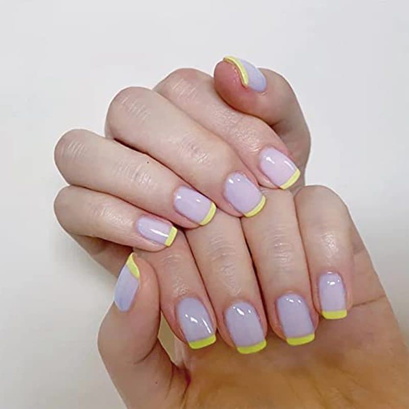 SINHOT Francês Amarelo Quadrado Imprensa Em Unhas Squoval Falsas Brilhantes Acrílicas Longas Para Mulheres E Meninas 24