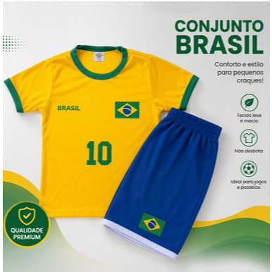 Conjunto Brasil Infantil Unissex Camiseta e Short