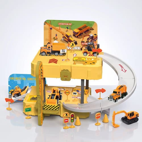 Kit Pista Maleta Carrinhos 31 Peças Brinquedo Construção Amarelo