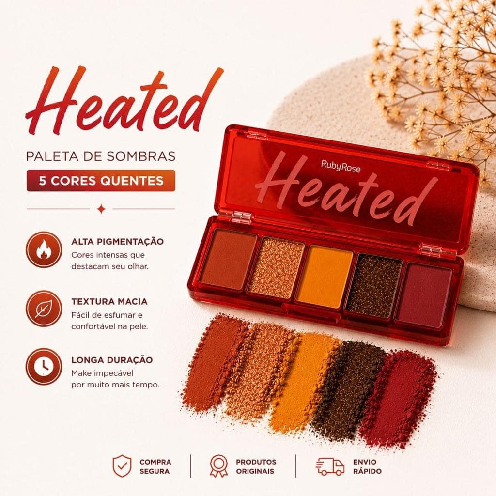 Ruby Rose Paleta de Sombras Heated - Ruby Rose, Vibrantes e Textura Sedosa para Aplicação Impecável e Duradoura