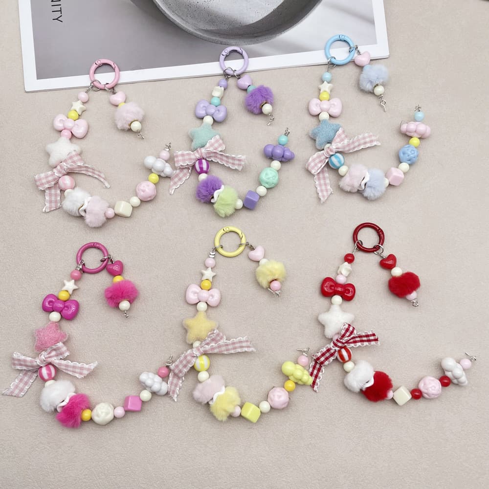 Chaveiro de Telefone com Pérolas Acrílicas de Inverno Estilo Dopamina, Acessório para Celular 06KC