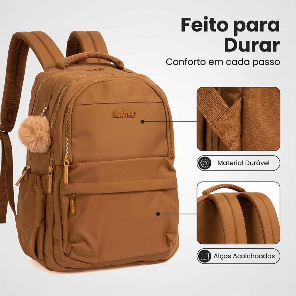 Mochila Feminina Beauty&U Impermeável Nylon Resistente Escola Viagem
