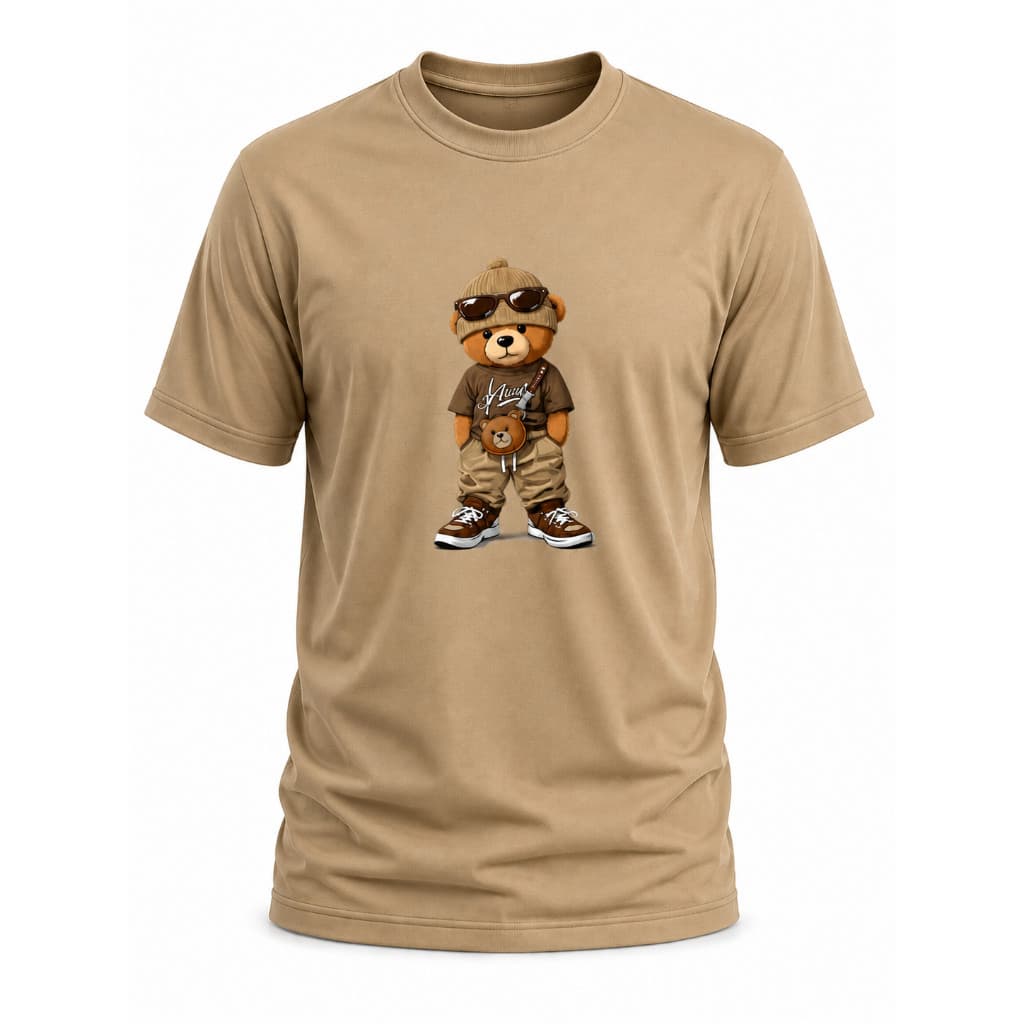 Camiseta Urso Casual Masculina Estampada Moda Tendência