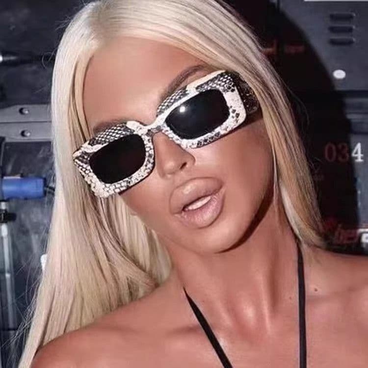 High-End Retro pele de cobra padrão óculos de sol feminino rua tiro forma côncava único Hip-Hop pára-sol óculos de sol