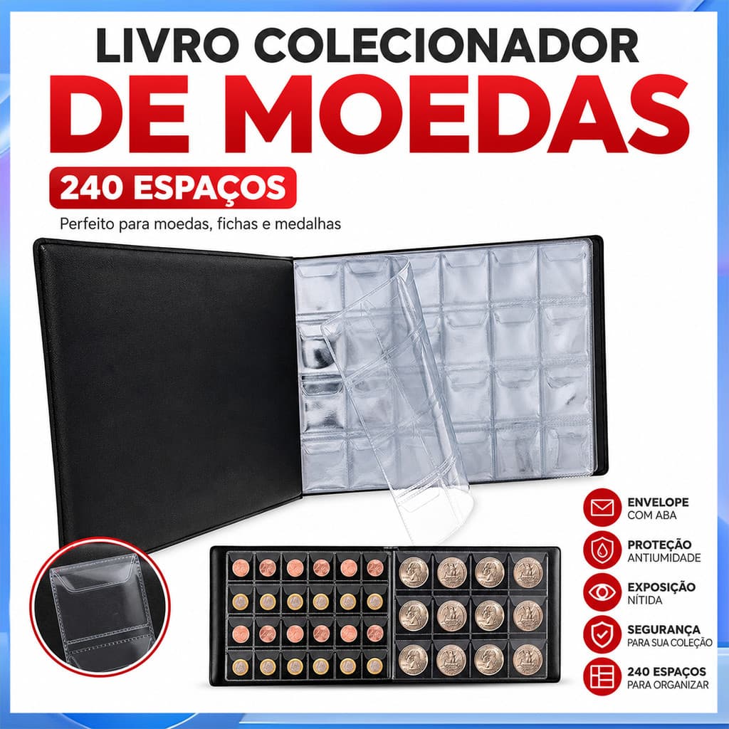 Livro de coleção de moedas de 240 grades com capa Flip Anti-poeira livro de armazenamento de moedas comemorativas de moe