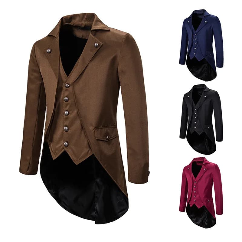 Medieval Gótico Steampunk Masculino Vitoriano Smoking Jaqueta Traje Cosplay
