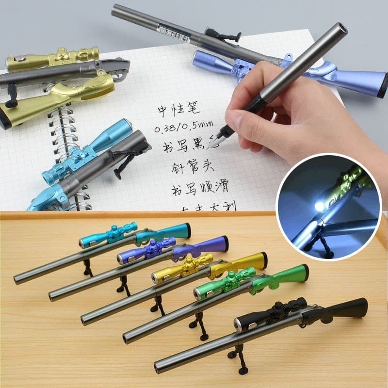 Caneta Neutra Emissora De Luz LED Preta Criativa Formato De Arma Estudante Papelaria Material De Escritório Decoração De