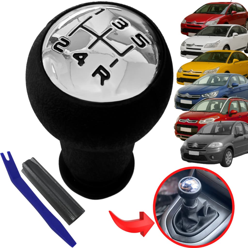 Manopla Bola de Cambio Alavanca Marcha Cromada Para Citroen C3 e C4 2004 a 2019 Todos
