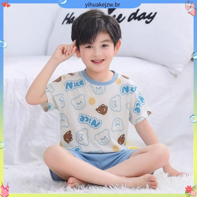 1585 Pessoas Louvor Roupas para Casa Infantil Verão Estilo Fino Meninos Meninas Médio Grande Crianças Terno de Manga Cur
