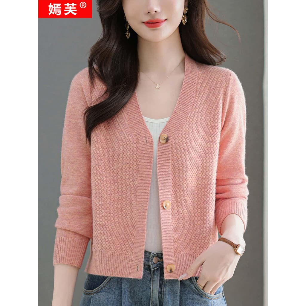 Yanfu 2026 primavera outono novo estilo solto jaqueta curta feminina moda malha Cardigan pequeno All-Match lã topo