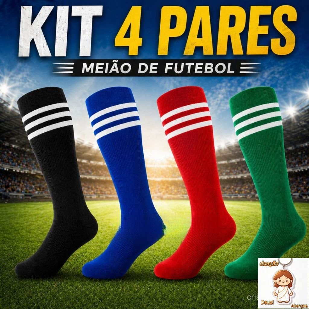 Kit 1 Par ou 4 Pares Meião de Futebol Cano Alto Listras Meia Jogador Adulto Esporte Treino