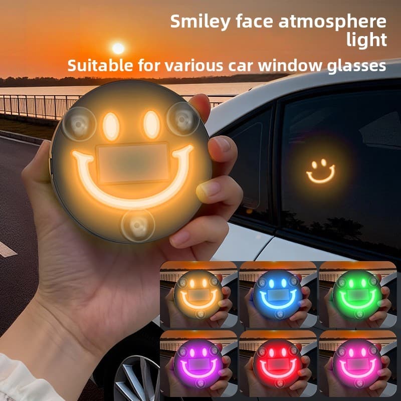 Luz Decorativa LED para Carro, Sem Fio, Alimentada por Energia Solar, com Formato de Triângulo e Rosto Sorridente, Seis