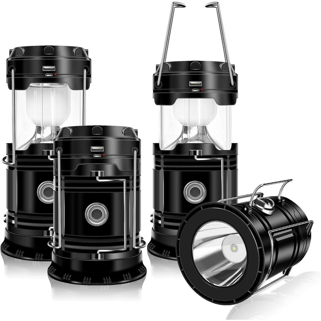 DIBMS Lanterna Solar para Camping, Pacote com 4 Unidades, Lanterna LED Solar Recarregável por USB, Luzes de Emergência S