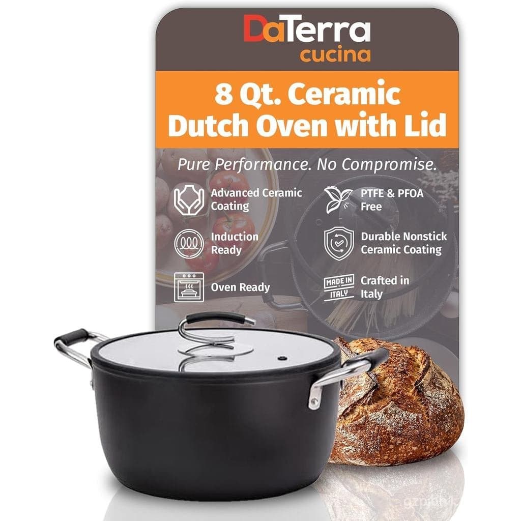 DaTerra Cucina – Panela de Cerâmica Antiaderente de 8 Litros com Tampa – Panela Grande Segura para Forno, Compatível com