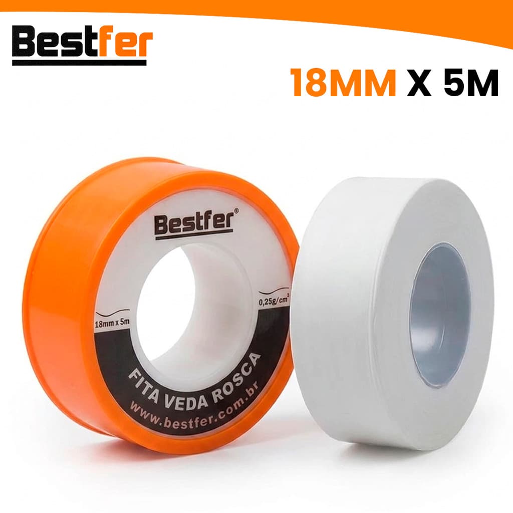 Fita Veda Rosca BestFer 18MM x 5 Mts Vedação Hidráulica Multiuso Reparos
