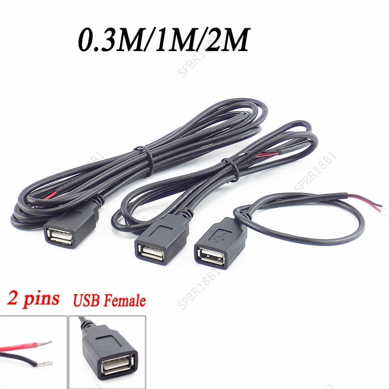 0.3m 1m 2m Cabo De Alimentação 2 Pinos Escrever USB 2.0 A Fêmea Jack Carregador Carregamento Conector De Extensão BR18B1