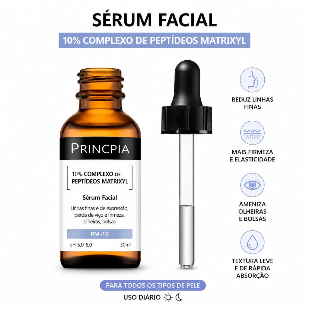 Sérum Antissinais 10% Peptídeos Matrixyl- PM-10 Anti Rugas Flacidez Linhas de Expressão
