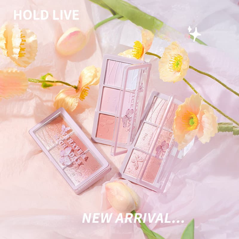 HOLD LIVE Secret Garden Paleta Multiuso De 3 Cores , Blush E Sombra Azul Pêssego Fosco , Contorno Nude Natural Macio , M