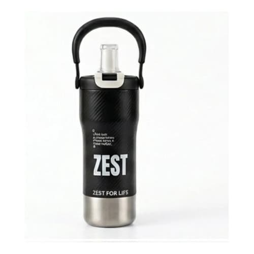 Garrafa Térmica Esportiva 800ml Reforçada Aço 316 Alça Canudo Vácuo Preto Zest