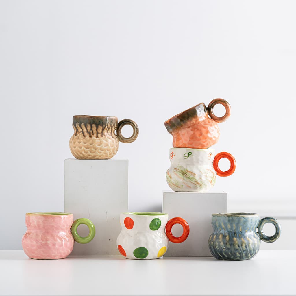Underglaze cor xícara de café japonês cerâmica copo de água pendurado orelha simples casa creme estilo caneca