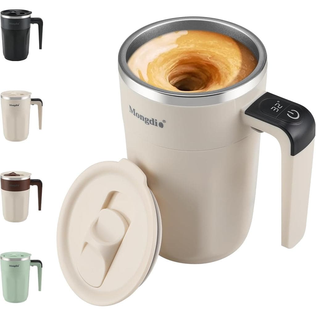 Caneca de Café Autoagitadora Mongdio com Display de Temperatura em Fahrenheit, Caneca Recarregável com Agitador Automáti