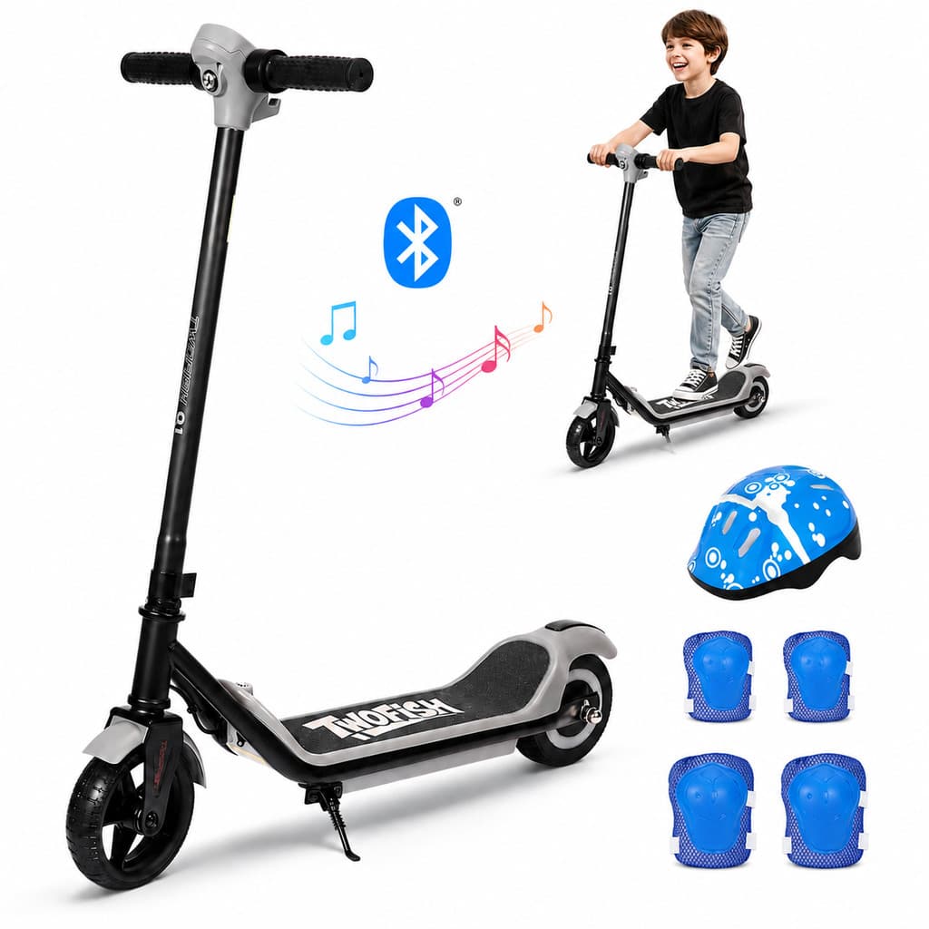 Patinete Infantil Elétrico Azul 2 Rodas 110W Bateria 24V Até 60kg Autonomia 5-8km Luzes Bluetooth Freio Traseiro 14km/h