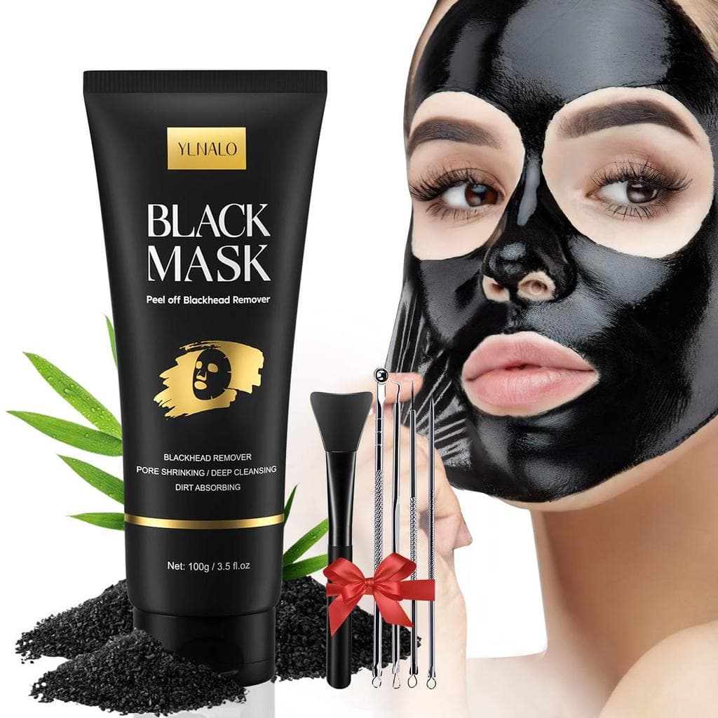Kit de Máscara Removedora de Cravos YLNALO, Máscara Facial Peel Off de Carvão com Pincel e Extratores de Espinhas, Limpe