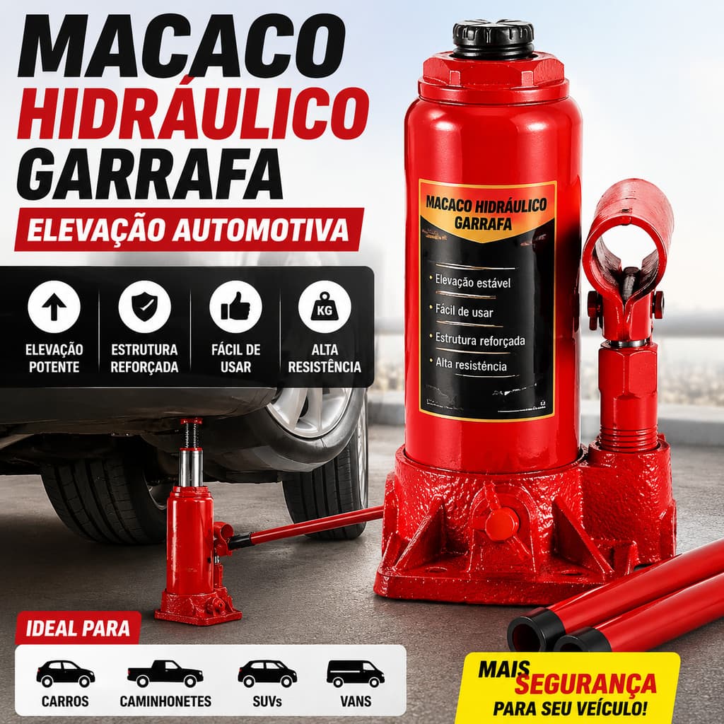Macaco Hidráulico Garrafa 3 Toneladas Ferramenta Elevação Automotivo