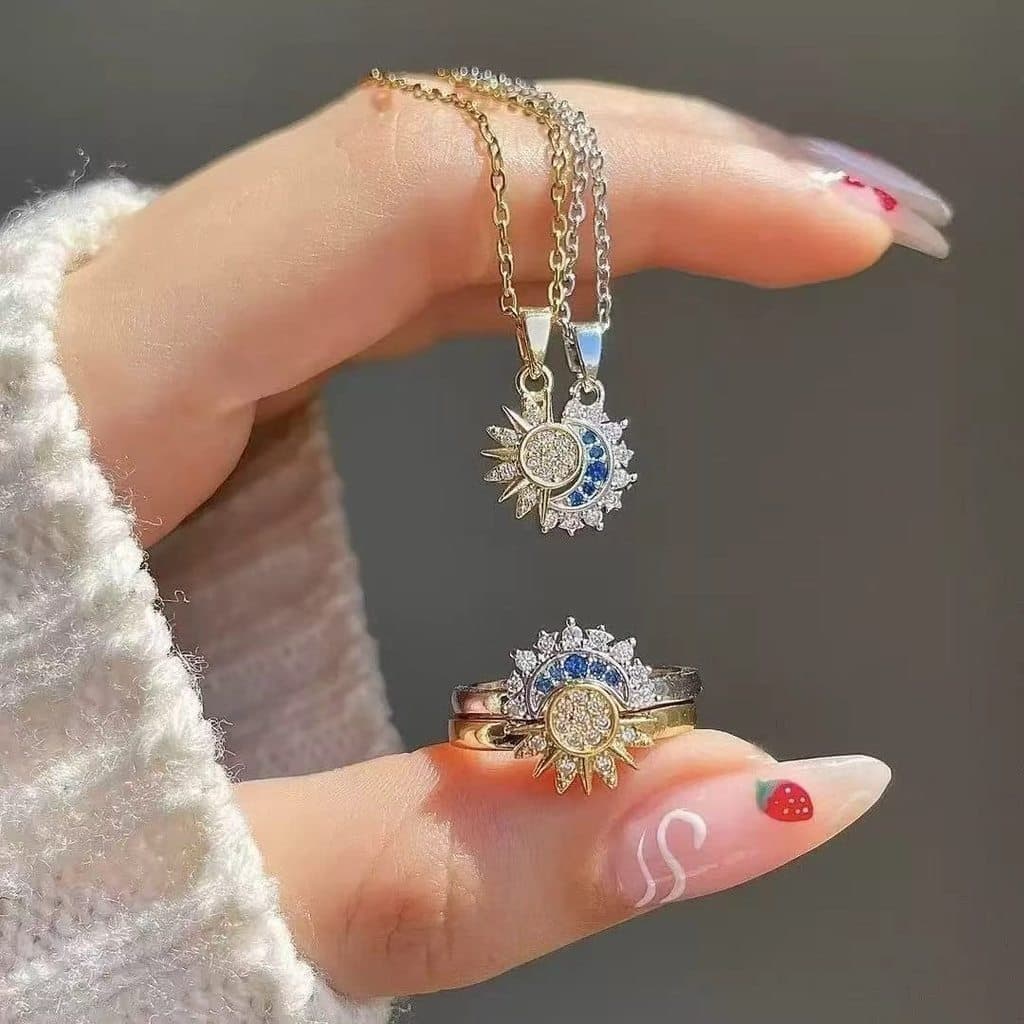Conjunto de anéis de colar empilháveis Sun Moon Tonghui