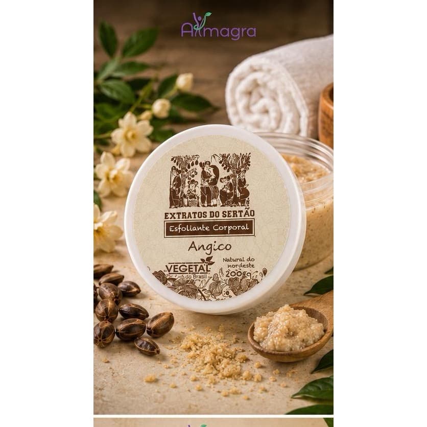 ESFOLIANTE CORPORAL ANGICO – EXTRATOS DO SERTÃO | VEGETAL DO BRASIL | RENOVAÇÃO E HIDRATAÇÃO | 200 G