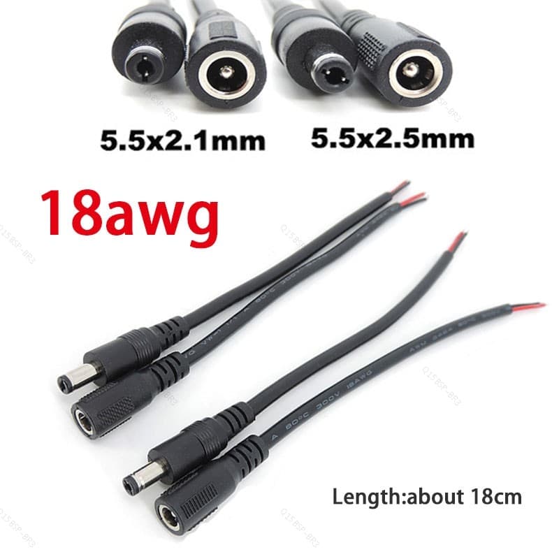 18cm 18awg 7A DC Macho Fêmea Fonte De Alimentação Conector Cabo De Cobre Para Câmera De Luz De Tira LED 2.1mm 2.5mm BR15